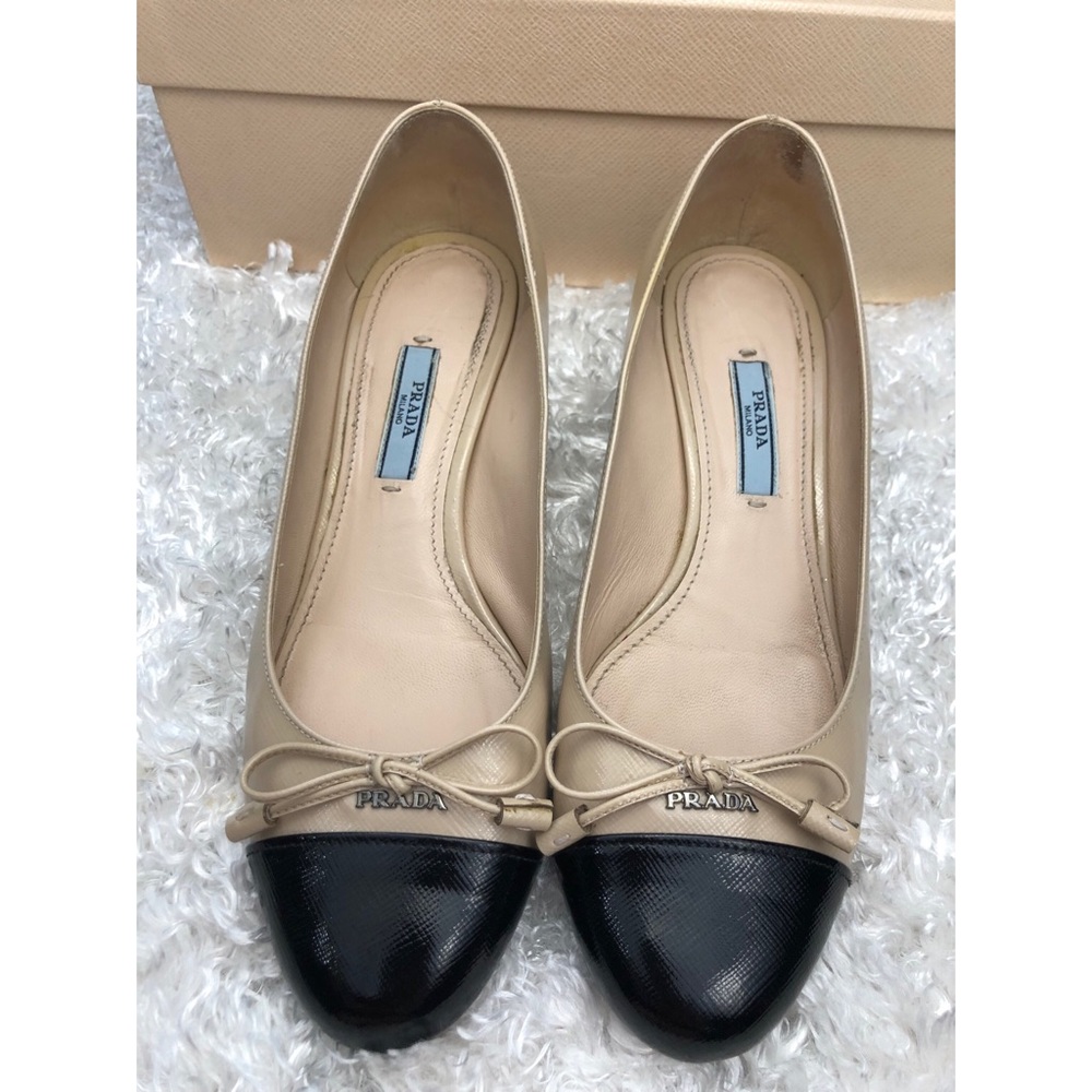 Prada Vernice Nude Saffiano Block Heel Pumps - Picture 8 of 8